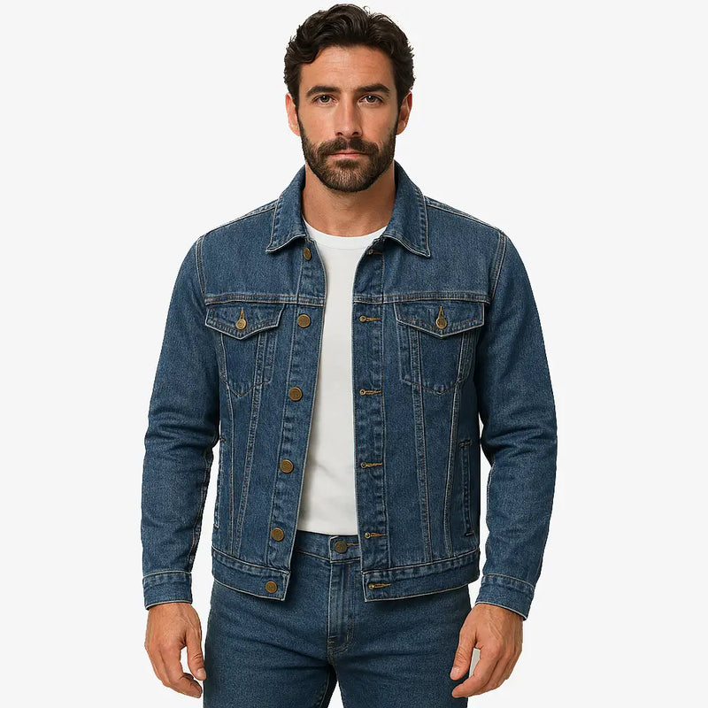 Jaqueta Jeans Masculina Clássica de Algodão com Elastano